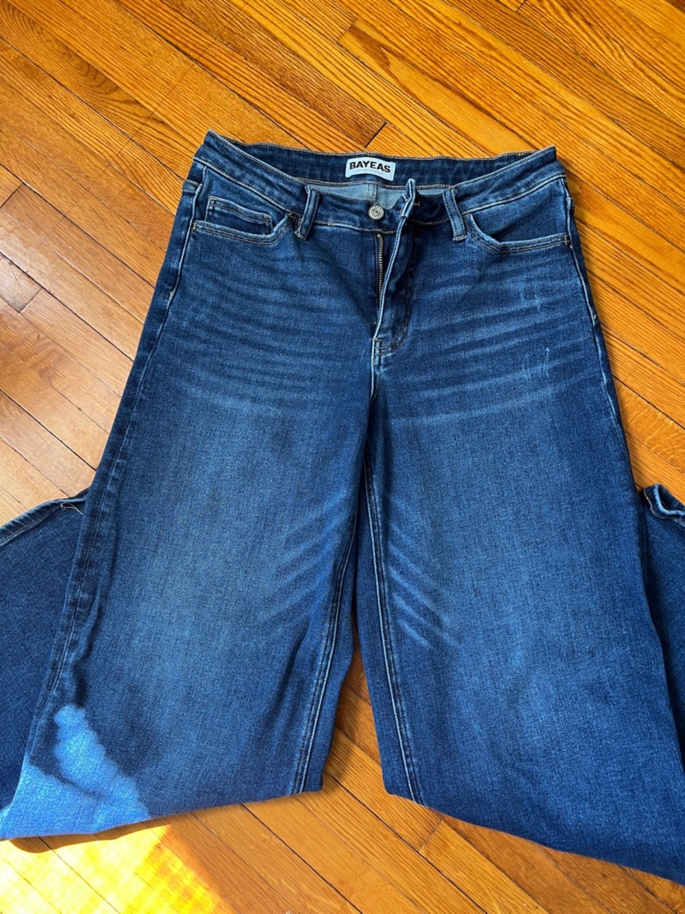 BAYEAS Dark Blue Wide-Leg High-Rise Jeans